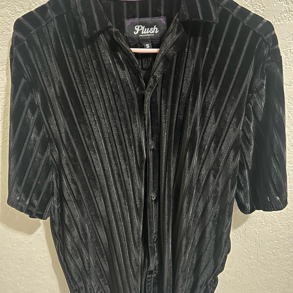 Plush Black Velvet Striped Shirt
